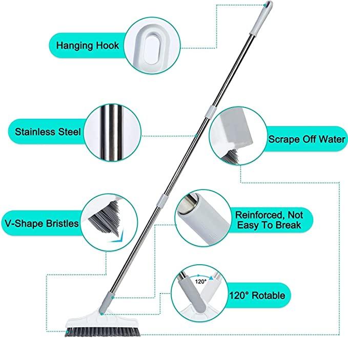 Cleaning Brush with Wiper 2 in 1 Tiles Cleaning Brush Floor Scrub Bathroom Brush with Long Handle 120� Rotate