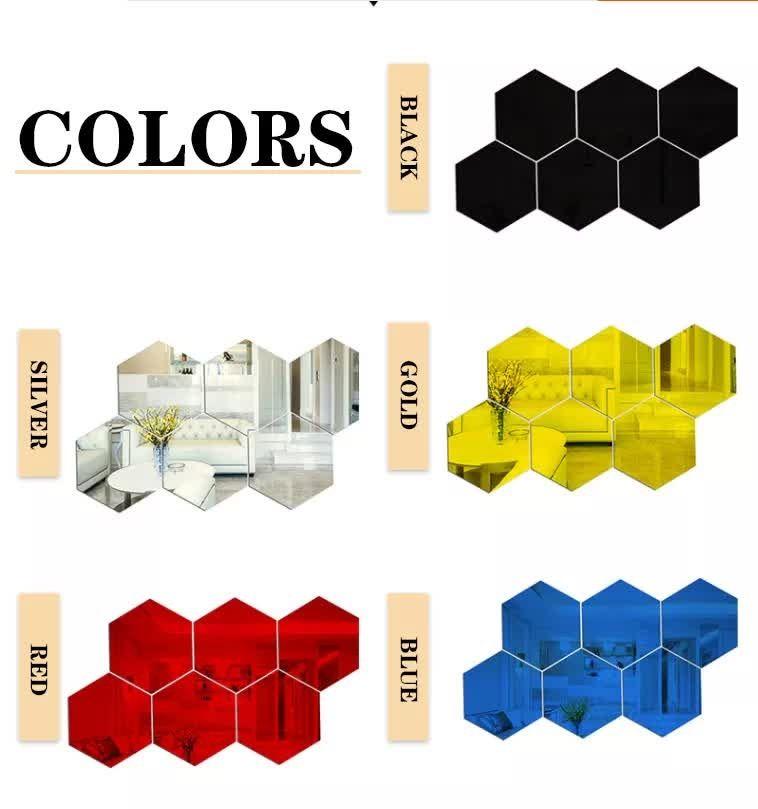 WallDaddy Mirror Stickers For Wall Pack Of 48 Hexagon Gold Color Flexible Mirror Size (10x12)Cm Each Hexagon