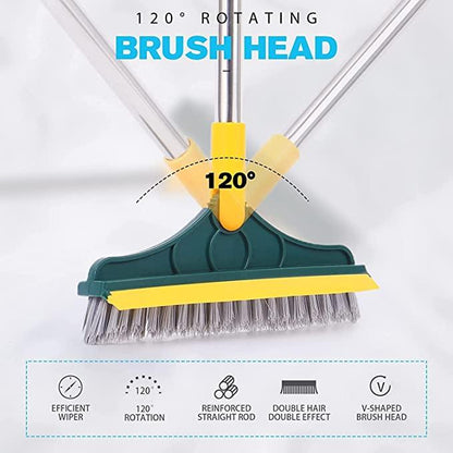 Cleaning Brush with Wiper 2 in 1 Tiles Cleaning Brush Floor Scrub Bathroom Brush with Long Handle 120� Rotate